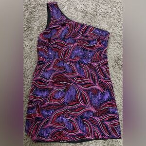 EUC Lulus Make a Statement Pink Sequin One-Shoulder Bodycon Mini Dress - XL